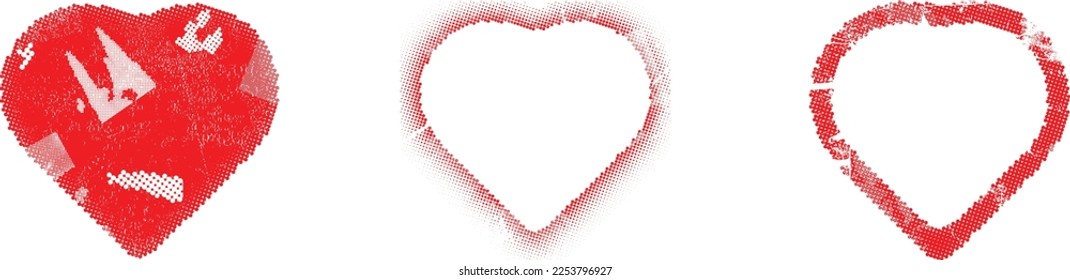 Glitch distorted heart shape . Minimal art design . Noise destroyed heart logo . Trendy defect error shapes . Glitched frame .Broken effect . Grunge texture . Distress effect .vector