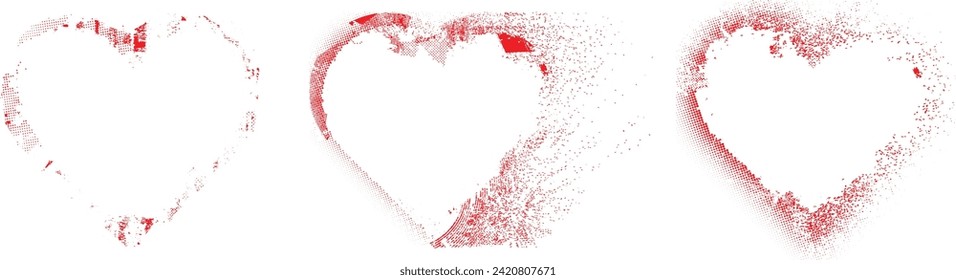 Glitch distorted heart shape . Minimal art design . Noise destroyed heart logo . Trendy defect error shapes . Glitched frame .Broken effect . Grunge texture . Distress effect .vector