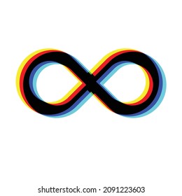 Glitch distorted infinity shape . Blurred loop .Minimal art design . Noise destroyed logo . Trendy defect error shapes . Glitched frame .Broken effect .vector 