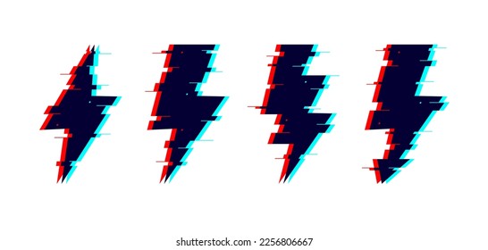 Juego de luces distorsionadas. Tornillos con TV o ruido de vhs. Colección de elementos de diseño flash destruidos futurista. Señales de paro de relámpago. 