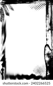 Ruido distorsionado de brillo destruido marco vertical . Borde medio tono de defecto moderno. Banner de superposición de forma en blanco y negro de vectores