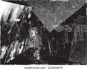 Glitch distorted overlay texture . Noise destroyed banner . Trendy glitched shapes . Transparent layer .Grunge textured . Distressed effect .Vector shapes with a halftone dots screen print texture.