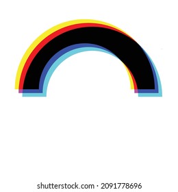 Glitch distorted rainbow . Blurred half circle .Minimal art design . Noise destroyed logo . Trendy defect error shapes . Glitched frame .Broken effect .vector 