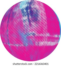 Glitch distorted sphere . Modern art design . Noise destroyed glitched circle . Trendy defect error background with  lines . Glitched artwork  .Hologram effect .vector 