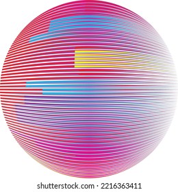 Glitch distorted sphere . Modern art design . Noise destroyed glitched circle . Trendy defect error background with  lines . Glitched artwork  .Hologram effect .vector 