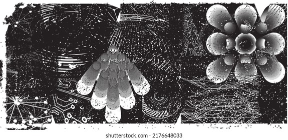 Glitch distorted technology texture . Noise destroyed logo . Trendy defect error shapes .Grunge textured . Distressed effect .Vector shapes with a halftone dots screen print texture.