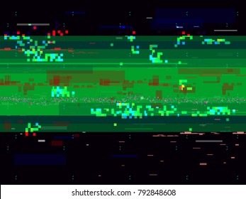 Glitch distortion background. Broken video signal. Glitched lines and shapes. Color noise effect. Vector illustration.