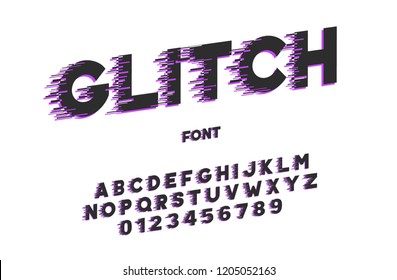 Glitch distortion font. Vector illustration