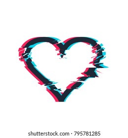 Glitch distortion frame. Vector heart illustration