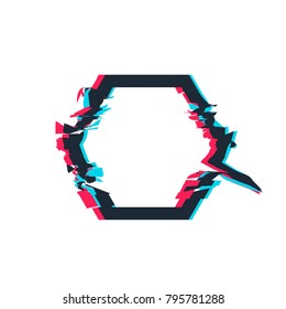 Glitch distortion frame. Vector hexagon illustration