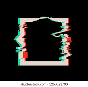 Glitch distortion frame. Vector square illustration on black