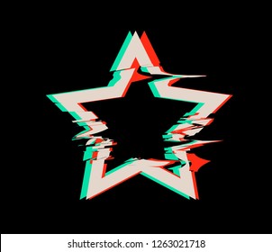 Glitch distortion frame. Vector star illustration on black