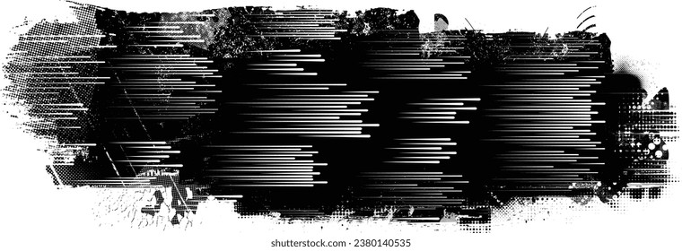 Glitch distressed grange shape . Noise grungy logo .  Shape textured with fast lines.Grunge , distress effect .Vector shapes with a halftone dots, and speed lines. screen print texture.
