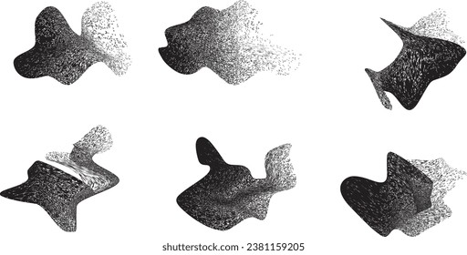 Glitch distressed grungy abstract forms . Blob shape organic. Screen print texture. Template for presentation, banner . Fluid  shape .Grunge textured . Liquid vector shapes with  distress texture .