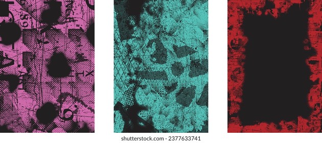 Glitch distressed grungy isolated layers . Design element for brochure, social media, posters, flyers. Overlay texture.Textured banner with Distress effect .Vector halftone dots . Screen print texture
