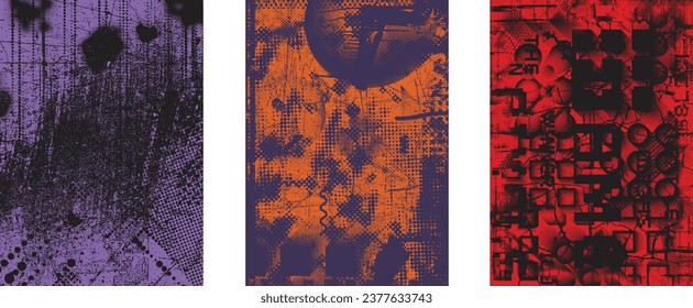 Glitch distressed grungy isolated layers . Design element for brochure, social media, posters, flyers. Overlay texture.Textured banner with Distress effect .Vector halftone dots . Screen print texture