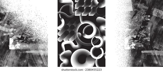Glitch distressed grungy isolated layers . Design element for brochure, social media, posters, flyers. Overlay texture.Textured banner with Distress effect .Vector halftone dots . Screen print texture