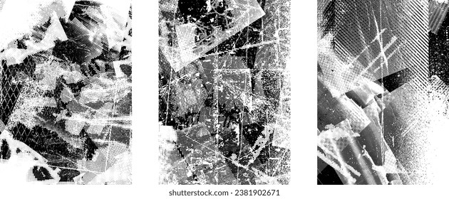 Glitch distressed grungy isolated layers . Design element for brochure, social media, posters, flyers. Overlay texture.Textured banner with Distress effect .Vector halftone dots . Screen print texture