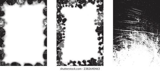 Glitch distressed grungy isolated layers . Design element for brochure, social media, posters, flyers. Overlay texture.Textured banner with Distress effect .Vector halftone dots . Screen print texture