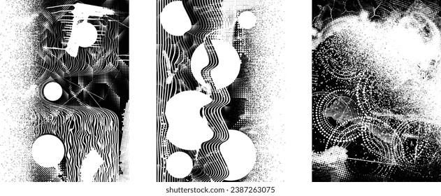 Glitch distressed grungy isolated layers . Design element for brochure, social media, posters, flyers. Overlay texture.Textured banner with Distress effect .Vector halftone dots . Screen print texture