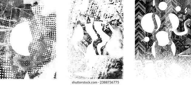 Glitch distressed grungy isolated layers . Design element for brochure, social media, posters, flyers. Overlay texture.Textured banner with Distress effect .Vector halftone dots . Screen print texture