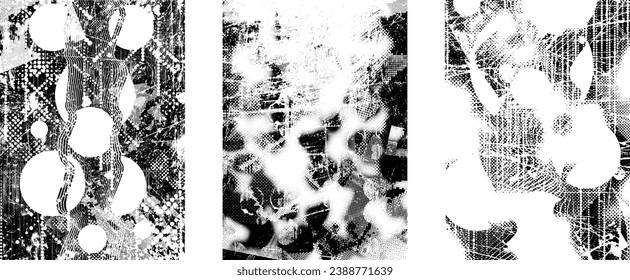 Glitch distressed grungy isolated layers . Design element for brochure, social media, posters, flyers. Overlay texture.Textured banner with Distress effect .Vector halftone dots . Screen print texture