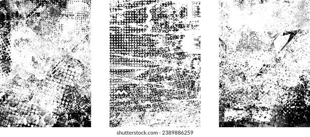 Glitch distressed grungy isolated layers . Design element for brochure, social media, posters, flyers. Overlay texture.Textured banner with Distress effect .Vector halftone dots . Screen print texture