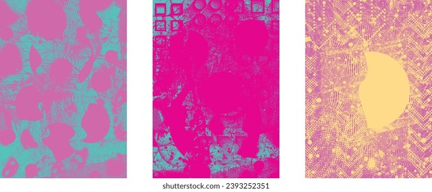 Glitch distressed grungy isolated layers . Design element for brochure, social media, posters, flyers. Overlay texture.Textured banner with Distress effect .Vector halftone dots . Screen print texture
