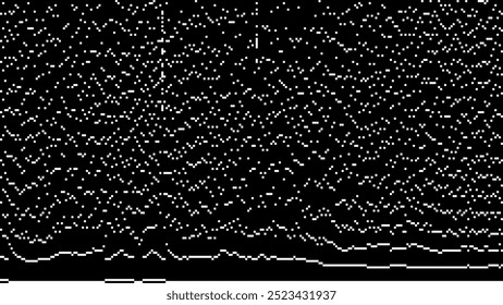 Padrão de pixels de bitmap pontilhados de falha. Pixel Art Chaotic Glitchy Background (em inglês). 90s CCTV VHS Screen Vibe. Ilustração de vetor.