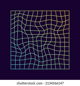 Glitch Effect. Abstract Background of Retro 80s, 90s Style. Distorted Grid Square Neon Pattern. Warp Futuristic Geometric Square Glitch. Wave Ripple Perspective Square. Isolated Vector Illustration.