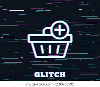 Glitch effect. Add to Shopping cart line icon. Online buying sign. Supermarket basket symbol. Background with colored lines. Vector