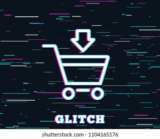 Glitch effect. Add to Shopping cart line icon. Online buying sign. Supermarket basket symbol. Background with colored lines. Vector