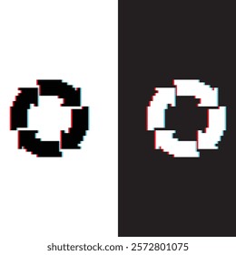 glitch effect Arrow icon 8 bit, pixel art rotate arrows recycling Recycle symbol icon for game logo	
