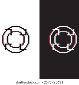 glitch effect Arrow icon 8 bit, pixel art rotate arrows recycling Recycle symbol icon for game logo	
