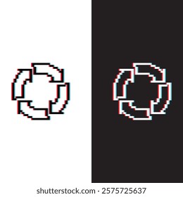 glitch effect Arrow icon 8 bit, pixel art rotate arrows recycling Recycle symbol icon for game logo	
