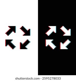 glitch effect arrow  icon 8 bit, pixel art 8 bit icon for game  logo. 