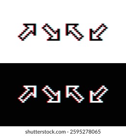 glitch effect arrow  icon 8 bit, pixel art 8 bit icon for game  logo. 