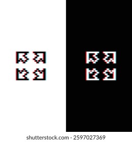 glitch effect arrow  icon 8 bit, pixel art Four arrow from the center icon 8 bit icon for game  logo. 