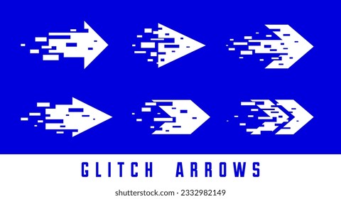 Glitch effect arrows vector set, collection of cursors in technology dynamic style, perfect graphic design elements for use as icons or logos in technology theme.