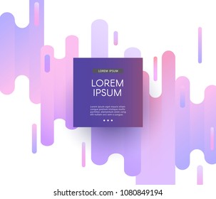 Glitch effect banner with distortion strips in ultra violet color on white background and square badge for copy space - trendy design with digital decay abstract geometric shapes, vector illustration.