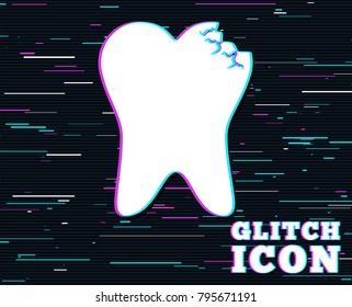 Glitch effect. Broken tooth icon. Dental care sign symbol. Background with colored lines. Vector