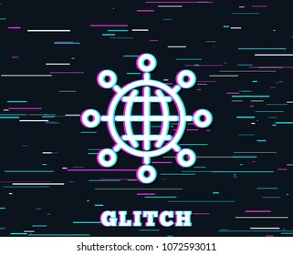 Glitch effect. Business networking line icon. International work symbol. Global communication sign. Background with colored lines. Vector