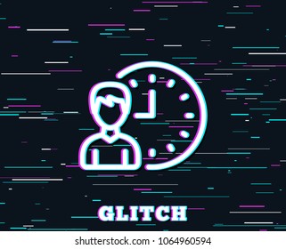 Glitch effect. Business project deadline line icon. Working hours or Time management sign. Background with colored lines. Vector