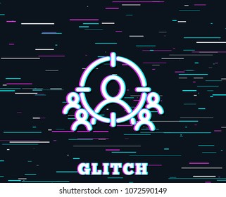 Glitch effect. Business targeting line icon. Marketing target strategy symbol. Aim with people sign. Background with colored lines. Vector
