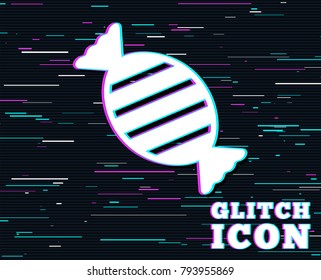 Glitch effect. Candy icon. Sweet food sign. Background with colored lines. Vector