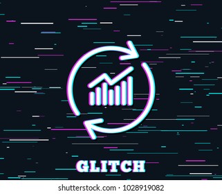Glitch effect. Chart line icon. Update Report graph or Sales growth sign. Analysis and Statistics data symbol. Background with colored lines. Vector