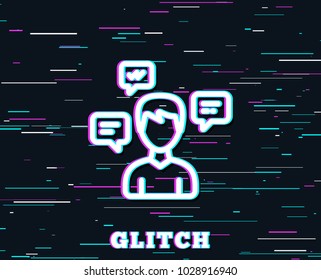 Glitch effect. Chat Messages line icon. Conversation sign. Communication speech bubbles symbol. Background with colored lines. Vector