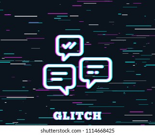 Glitch effect. Chat Messages line icon. Conversation or SMS sign. Communication symbol. Background with colored lines. Vector