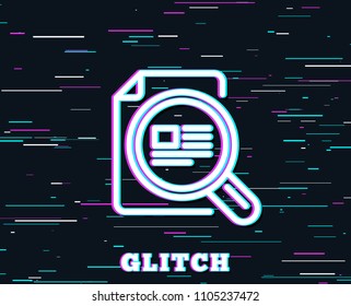 Glitch effect. Check article line icon. Ð¡opyright sign. Magnifying glass symbol. Background with colored lines. Vector