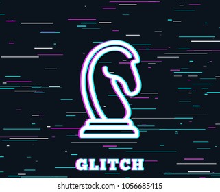 Glitch effect. Chess Knight line icon. Marketing strategy symbol. Business targeting sign. Background with colored lines. Vector